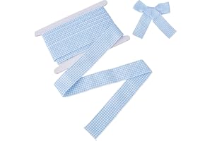 letsinstyle 10 Yards Blue Gingham Ribbon, 1.49 Inch Wide taffeta Plaid Checked Polyester Ribbons, Gingham Edge Ribbons for Wr