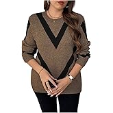 BEAUDRM Women's Plus Size Graphic Chunky Sweater Crewneck Long Sleeve Loose Sweaters Fall Pullover Tops