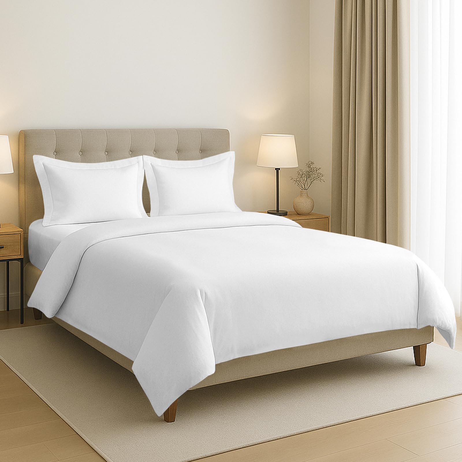 Pizuna 100% Cotton Super King Duvet Cover Set White, 400 Thread Count Long Staple Cotton Superking Duvet Cover 260x220cm, Sateen Weave Quilt Cover with Button Closure (Bedding Duvet Sets)