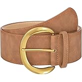 WHIPPY Women’s Wide Leather Belt for Dresses Fashion Casual Laides Thick Suede Belt with Gold Buckle