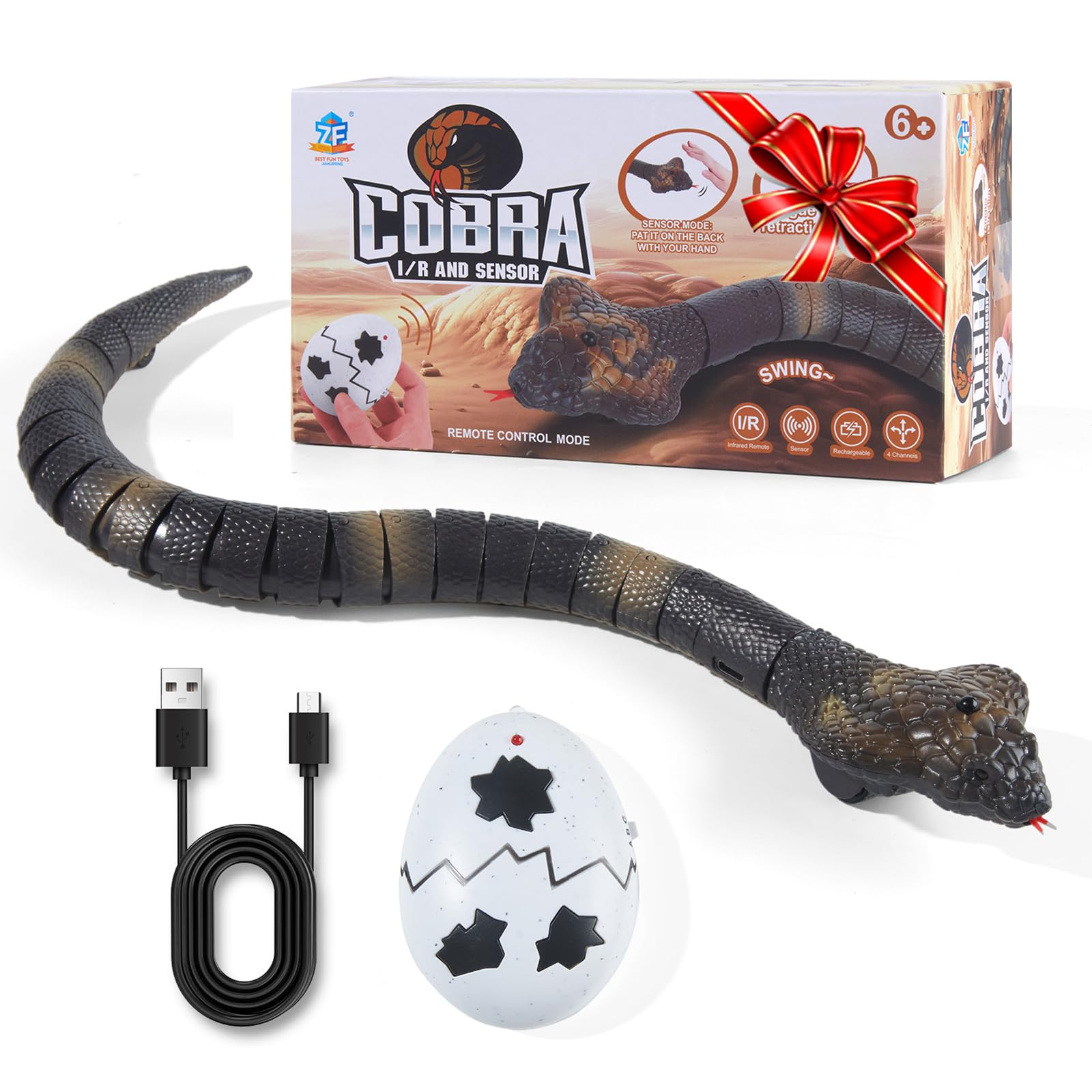 AMCHSURI Remote Control Snakes Realistic Rc Snake Prank Cobra Rechargeable Smart Sensing Cat Toy with Infrared Controller Reptile Toys, Cool Gag Gifts or Christmas Birthday Gift for Boys Girls Ages 6+