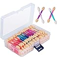 Cuttte 120PCS Disposable Dual Sides Eye Shadow Sponge Applicators with Container, 4 Colors Eyeshadow Brushes Makeup Applicato