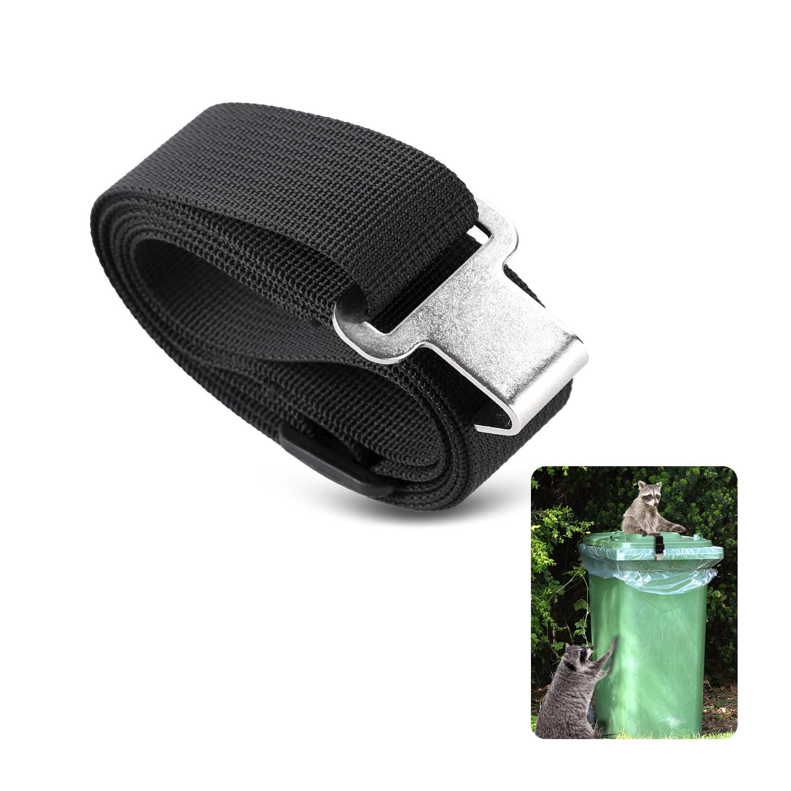 lasuroa Trash Can Lid Lock, Universal Garbage Can Strap Lock for Raccoon Wind-Proof Adjustable Outdoor Wheelie Trash Bin Cord Strap for Animals to Prevent Tipping Over