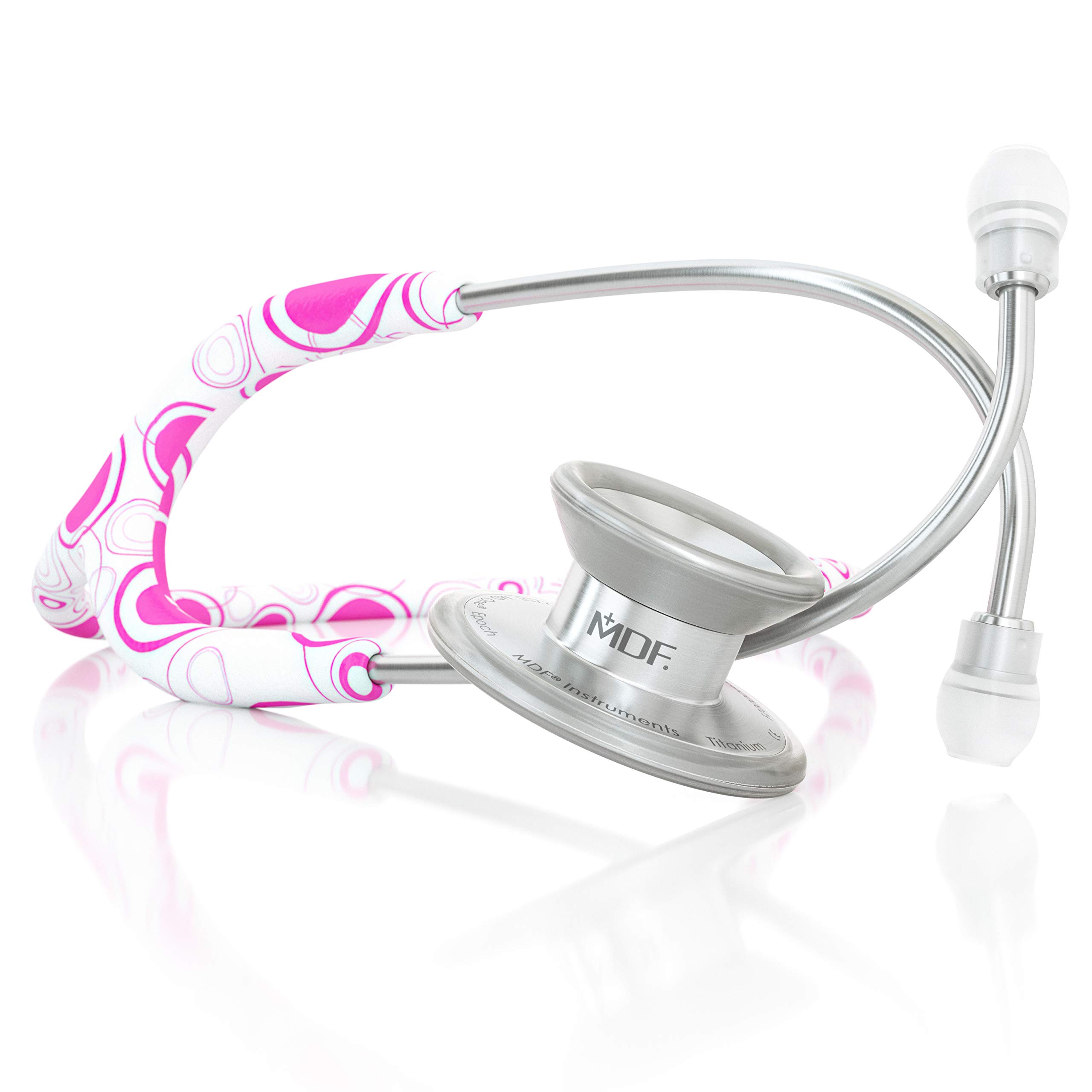 MDF Instruments, MD One Epoch Lightweight Titanium Stethoscope, Adult, Pinkadelic Tube, Silver Chestpieces-Headset, MDF777TPC