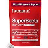 Humann SuperBeets Heart Chews Zero Sugar, Pomegranate Berry Flavor, 60 Ct | Blood Pressure Support, Nitric Oxide Support, Heart Health &amp; Energy, Non-GMO Beet Root Powder, Grape Seed Extract, Once Daily