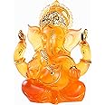 H&W 5.6''H Blessing A Orange Resin Statue of Lord Ganesha Ganpati Elephant Hindu God, Elephant God Statue, Lmitation Glass Sculpture Buddha Figurine Decoration