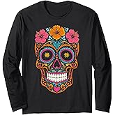 Halloween Sugar Skull Calavera Long Sleeve T-Shirt