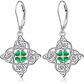 Shamrock Earrings Sterling Silver St Patrick’s Day Earrings Irish Celtic Knot Four Leaf Clover Leverback Earring Jewelry Gifts