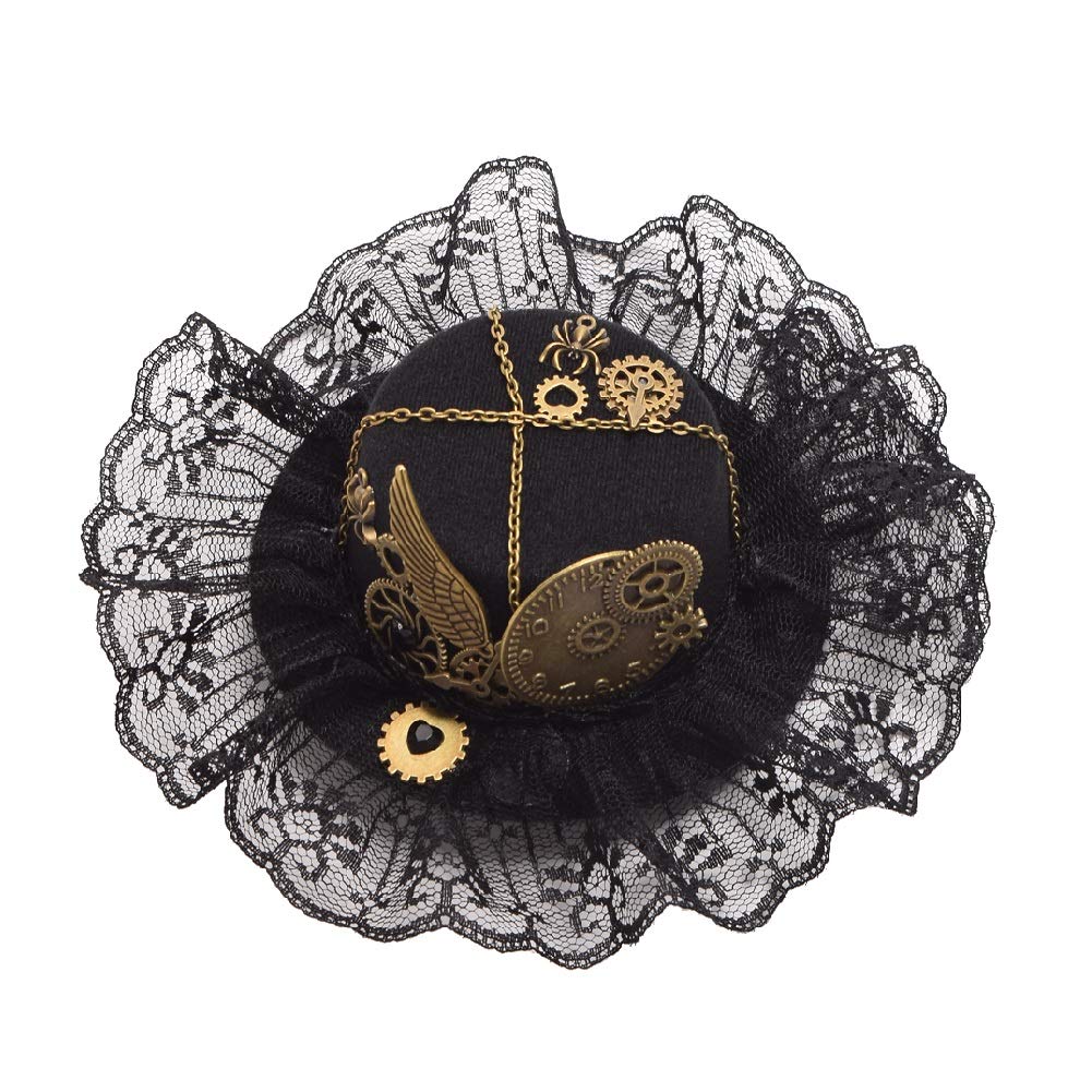BLESSUME Victorian Steampunk women Mini Top Hat Hair Clip Party Hat Dancing Cocktail Head Clip (N)
