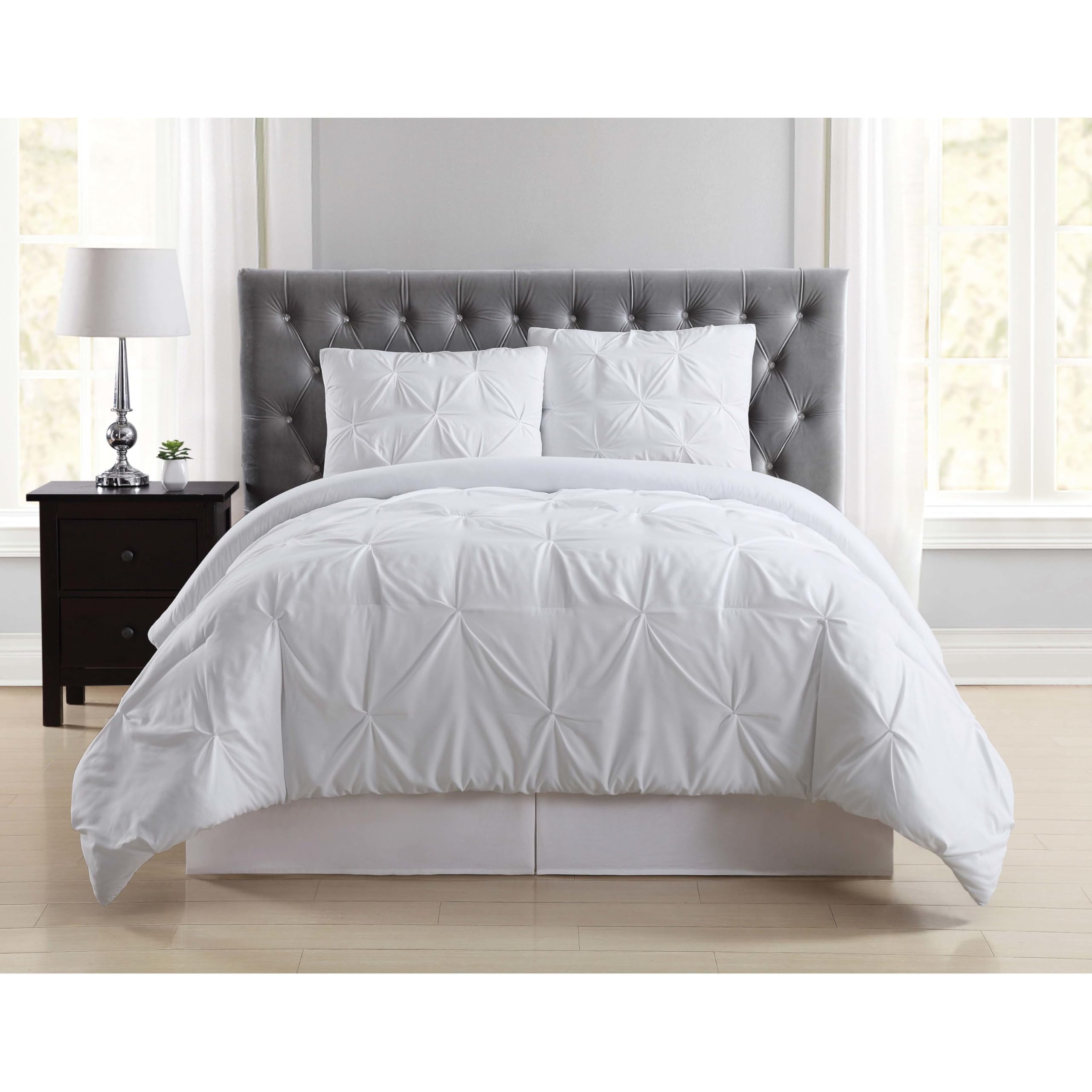 Photo 1 of TRULY SOFT Pleated Duvet Set Polyester 3-Piece Full/Queen Duvet Set, Solid Cream Color
