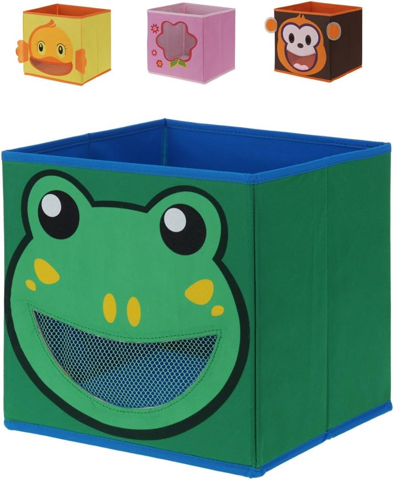 Set of 4 storage box, sorting box, box crate, storage box, shelf storage children, kids, monkey, duck, frog, flowers, pink 28 x 28 cm
