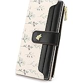 GAEKEAO Womens Wallet Slim Thin RFID Blocking Floral Vegan Leather Card Holder Bifold Long Ladies Wallet with Zipper Pocket