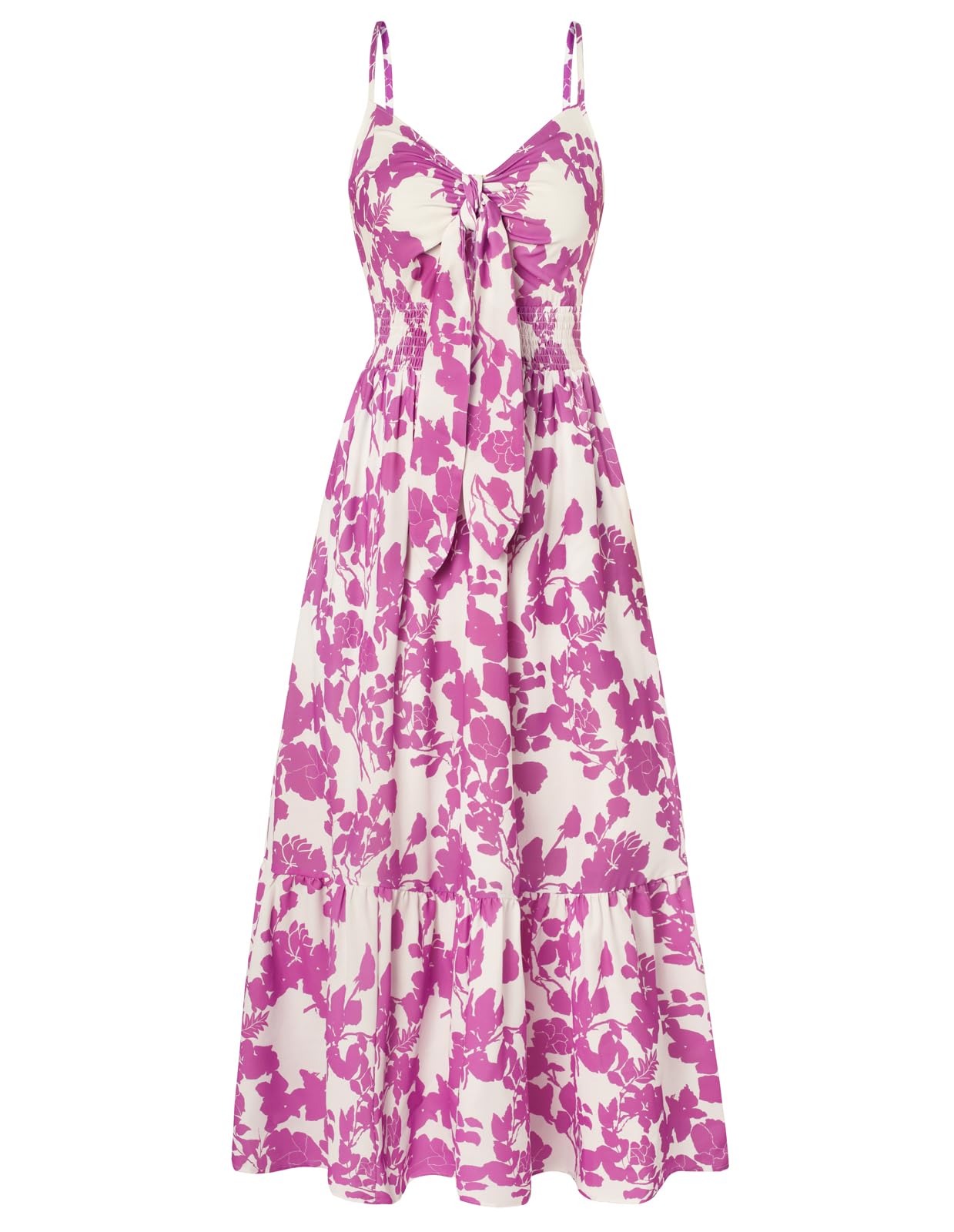 Summer Dresses for Women 2026 Floral Spaghetti Straps Cutout Flower Printed Bohemian Tiered Sundresses Image