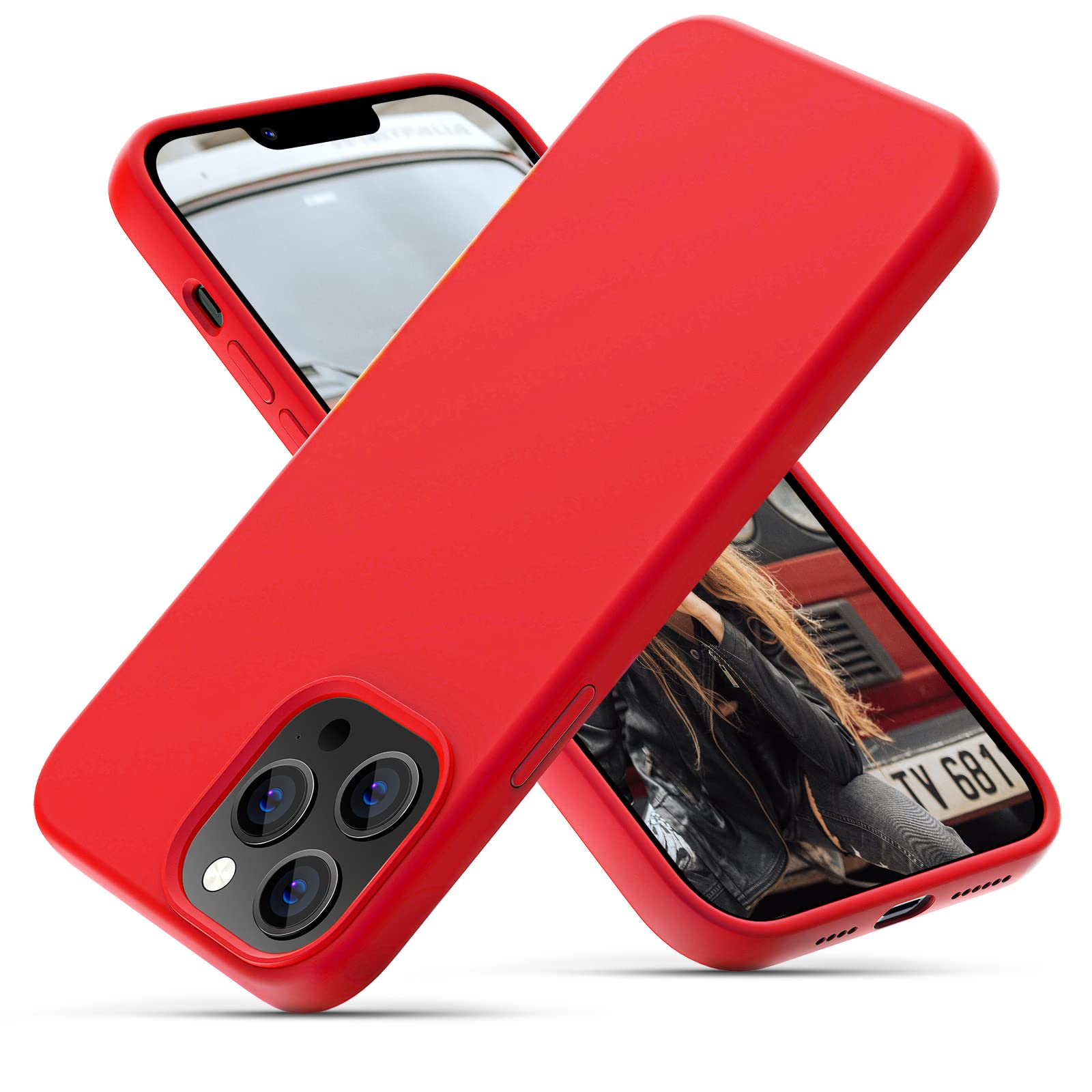 OIIAEE Silicone Case Designed for iPhone 13 Pro Max Case, Ultra Slim Shockproof Protective Liquid Silicone Phone Case with Soft Anti-Scratch Microfiber Lining, 6.7 inch, Red — image 1