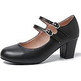 Eugisy Women's Mary Jane Pumps Double Strap Chunky Block Heel Closed Round Toe Dress Office Work Bridal Wedding Party Shoes
