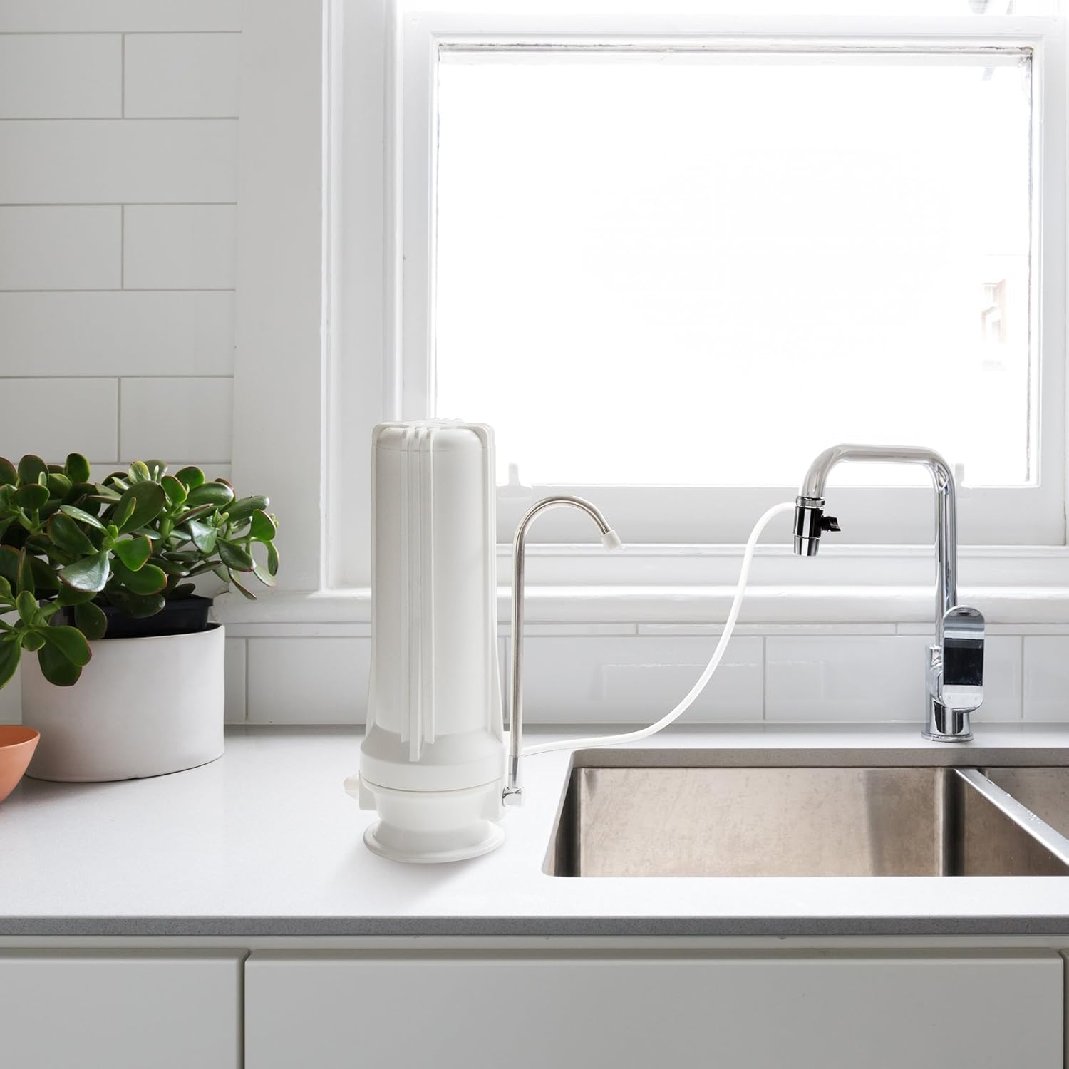 iSpring CKC1 Countertop Drinking Water Filtration System with Carbon Filter 2.5" x 10", White - Kitchen Countertop Water Filters - 