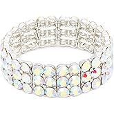 Lavencious Round Shape Rhinestone 3 Lines Stretch Bracelet Evening Party Jewelry 7”