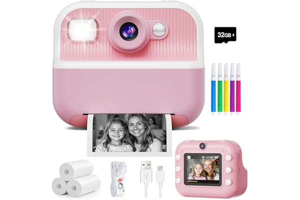 Instant Camera, Front Rear Dual Selfie Kids Camera with 1080P Videos, Holiday Birthday Gifts for Kids Age 3-12, Toddler Portable Travel Print Digital Camera Toy for 4 5 6 7 8 9 Year Boys Girls