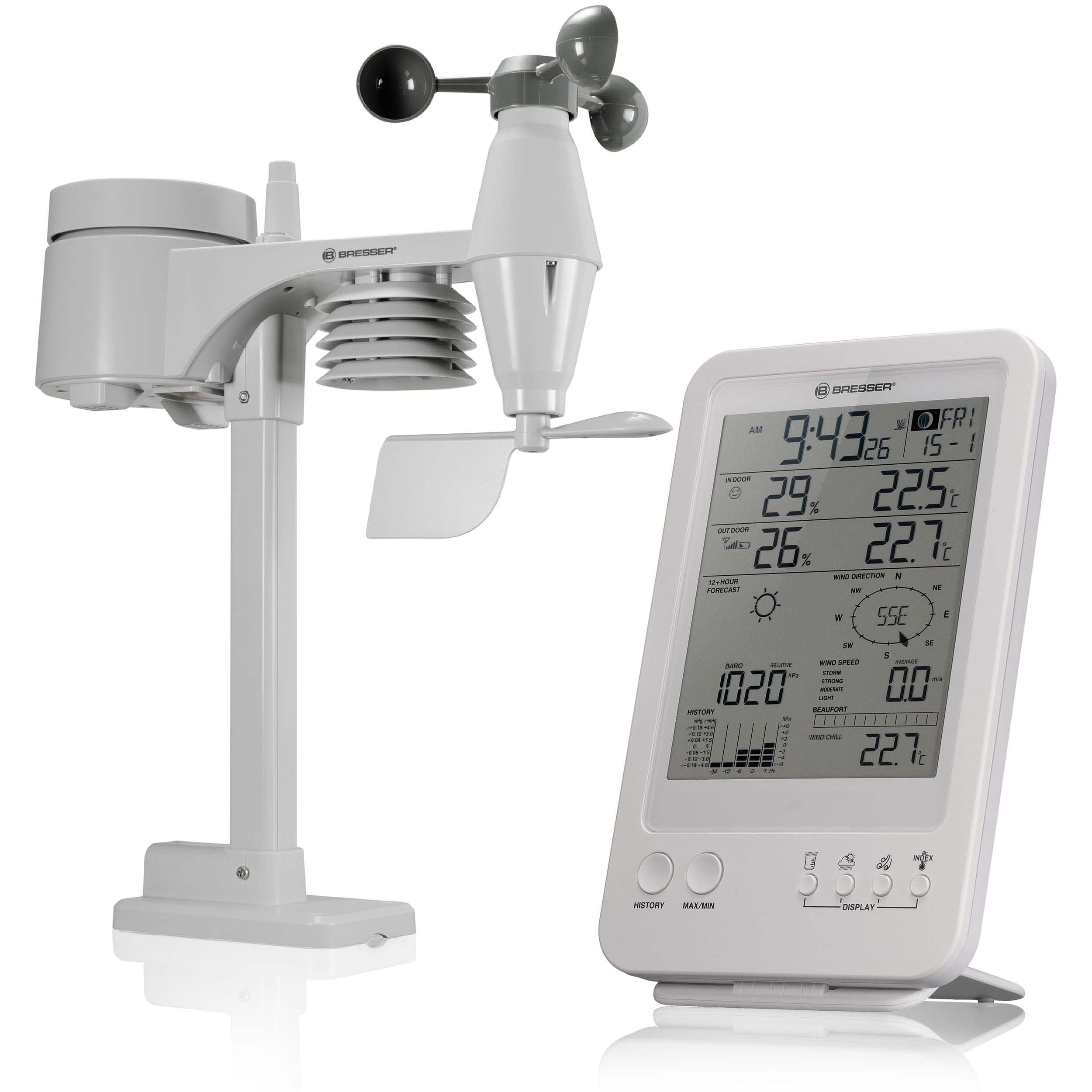 Bresser Weather Station 5-in-1 with Outdoor Sensor and German DCF Radio Control Clock and Manual Mode For UK, White โ image 1
