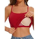 Komfokore Womens Camisole Tank with Built in Bra Ribbed Camisole Tops Spaghetti Straps Tank Tops