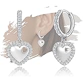 Heart Earrings for Women - Sterling Silver Dangle Hoop Earrings for Lady Hypoallergenic Sparkle Cubic Zirconia Infinity Love Heart Earring for Sensitive Ears Dainty Jewelry Gifts for Her Wife Mom