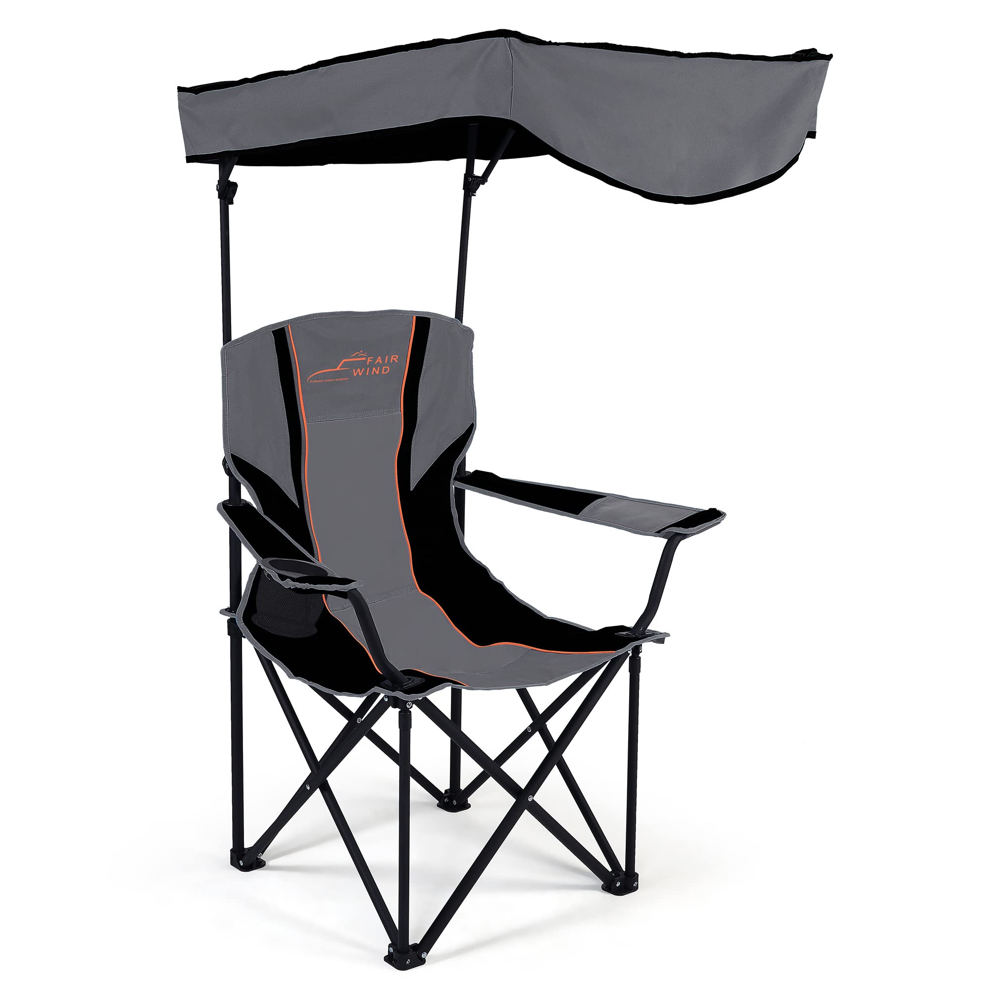 Photo 1 of (missing canopy) FAIR WIND Oversized Camping Lounge Chair with Adjustable Shade Canopy, Heavy Duty Quad Fold Chair Arm Chair - 