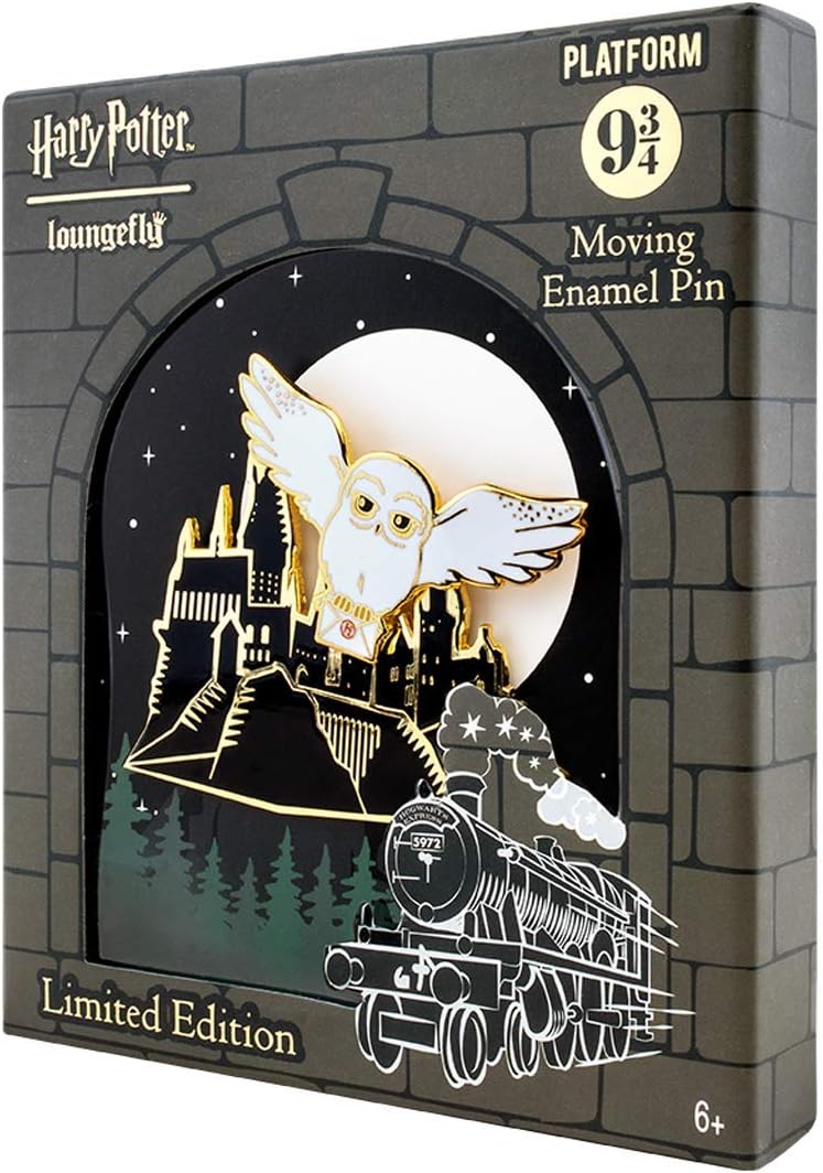 Loungefly: Harry Potter - Hedwig Flying Over Howarts, Deluxe 3" Sliding Enamel Pin,  Exclusive: Toys & Games