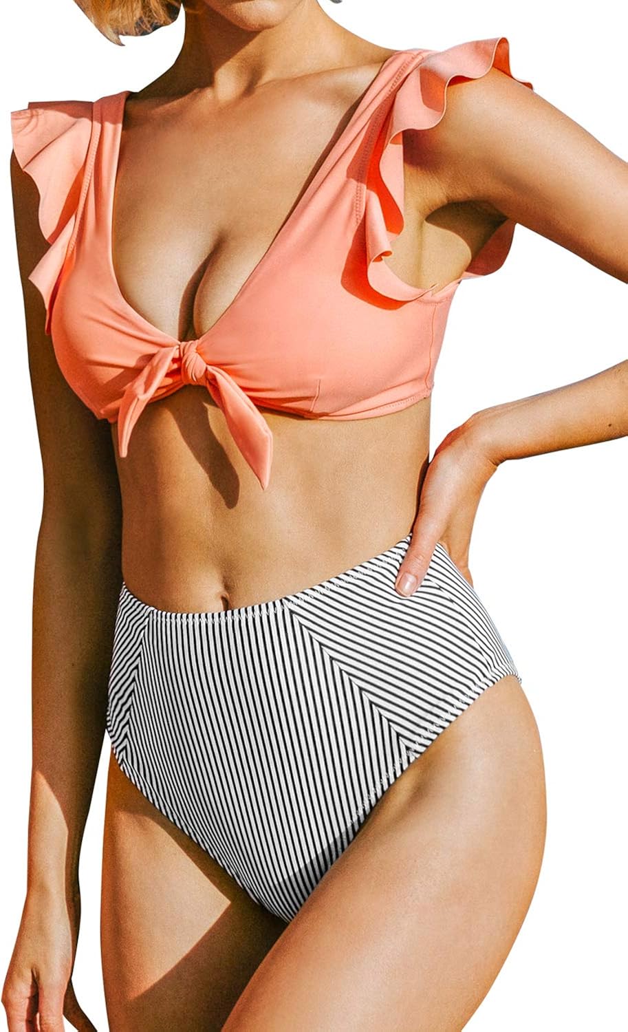 Striped bikini high waisted Clearance