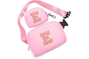 SAWGOS Birthday Gifts for 4 5 6 7 8 9 10 11 12 13 Year Old Girls, Crossbody Bags Fanny Pack with Initial Letter Patch Cute Stuff for Women Girls Teens (E, Pink)