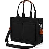 Canvas Tote Bag for Women, Large Laptop Travel Tote Handbag Totes with Crossbody Shoulder Teachers Reusable Grocery Bags