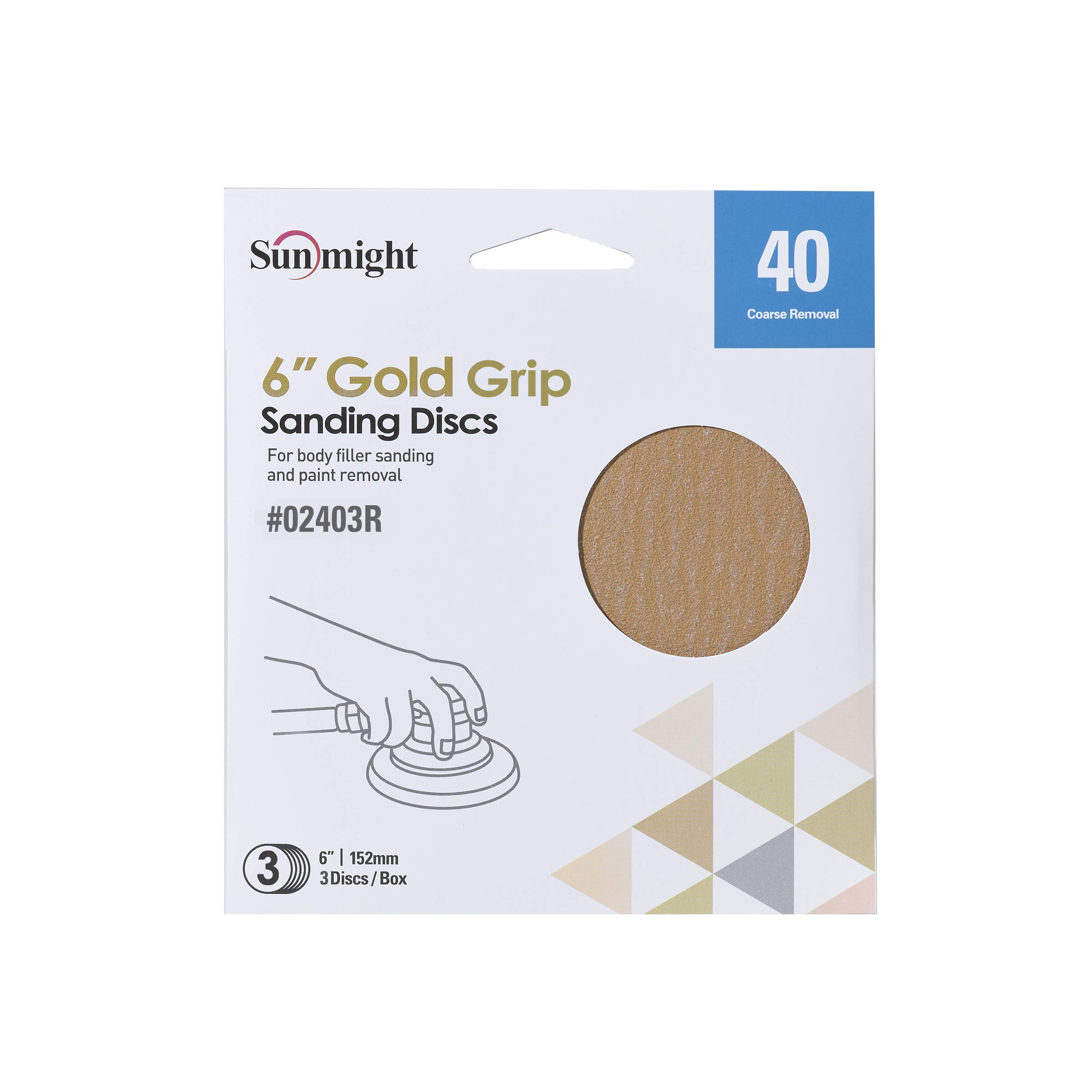 SunmightGold Retail Pack 6" 40G Grip No Hole Disc, 02403R, 5 Discs