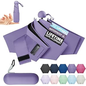 LILAC Travel Size Mini Umbrella with UPF 50+ UV Rain Protection, Compact Small & Lightweight Pocket-Sized Folding Umbrellas w