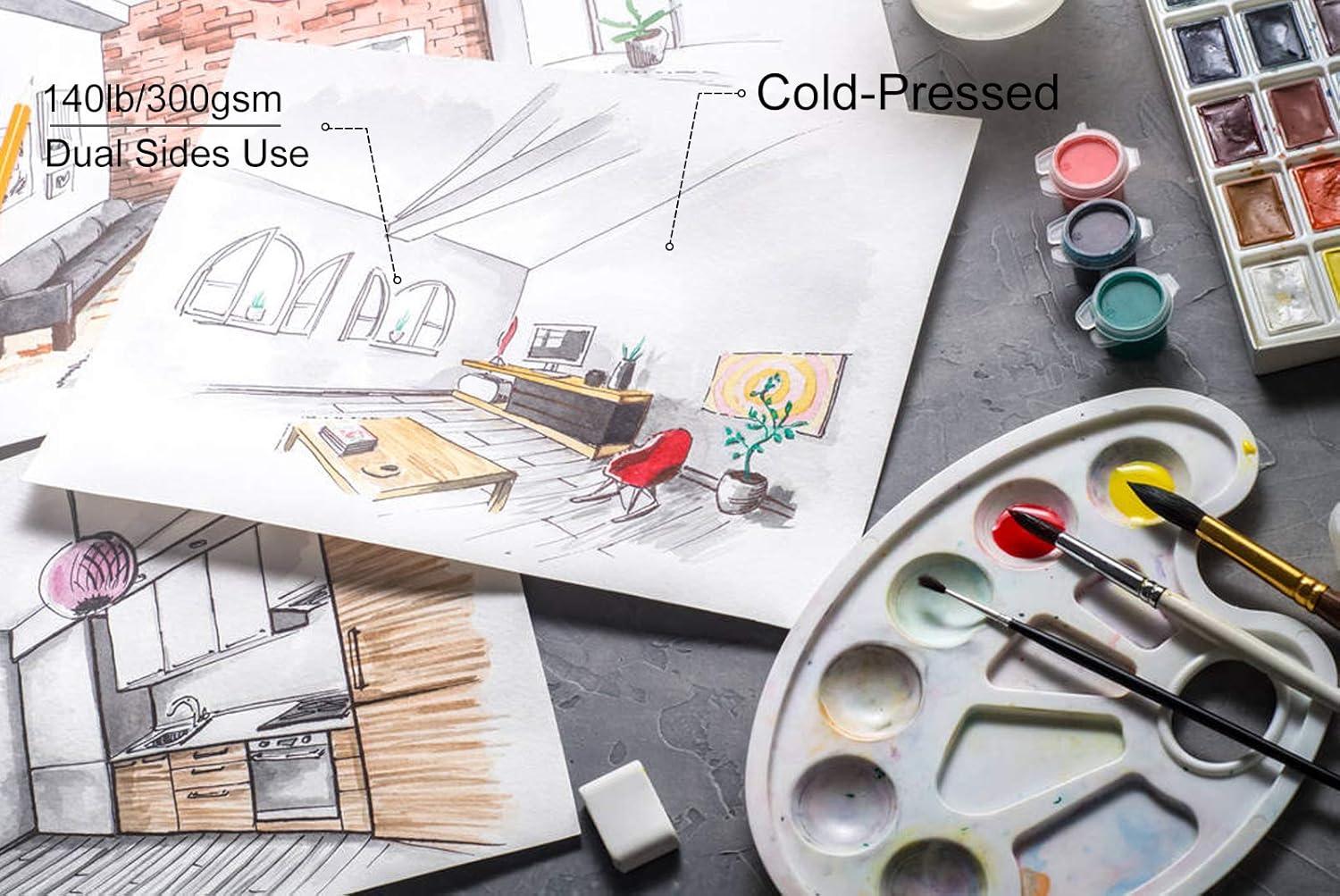UPGREY Watercolor Paper Pads 35 Sheets Acrylic Painting Paper 9"x12" Sketch Pads Drawing Paper Acid Free Sketchbook Watercolor Journal Cold-Pressed Double Sided for Wet & Dry Media (140lb/300gsm)