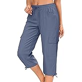 HOTGIFT Women Capris Cargo Pants 2026 Summer Hiking Pants Casual Lightweight Outdoor Quick Dry with 6 Pockets