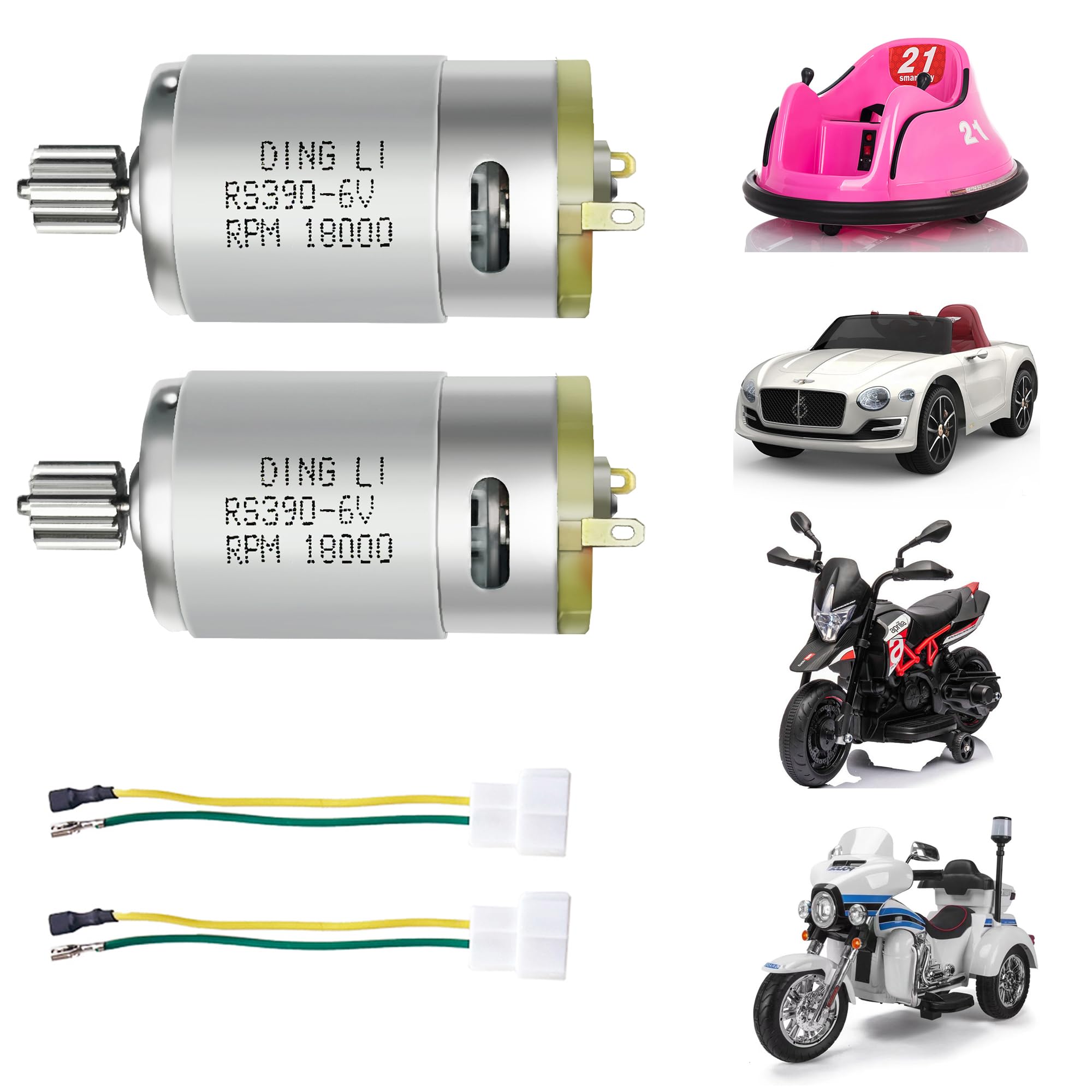 2PCS 6 Volt RS390 18000RPM Motor for Kid's Ride on Toys Car,RS380-RS390 12 Teeth(12 Pinion) 6V Electric Bike Motor Upgrade Replace Accessories Parts (6V RS390 18000RPM)