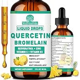 Quercetin with Bromelain, Quercetin 1000mg &amp; Bromelain 500mg Liquid Drops | Quercetin Supplements Extract with Zinc, Vit C &amp; D3 for Immune, Antioxidant &amp; Respiratory Support, Capsule Alternative, Vegan
