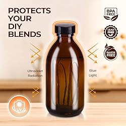 8oz Amber Glass Bottle with Lids, 3 Pack Brown