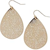 Teardrop Dangle Earrings for Women - Gold, Rose, or Silver Tone Delicate Lightweight Filigree Statement Earrings