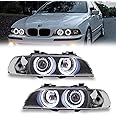 PENSUN Headlights LED Halo Projector Black Fit For 1996-2003 BMW E39 525I 528I 530I M5 Pair Driver and Passenger Side