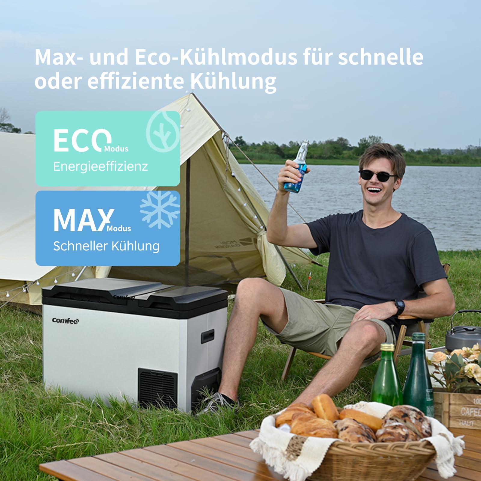 Comfee RCP43DS3(E) 43L Kompressor-Kühlbox Dual-Zonen, elektronische Steuerung, LED-Licht, ECO-Modus, geräuscharm, geeignet für Zuhause und Outdoor, 12/24V DC und 100-240V AC Stromversorgung 5