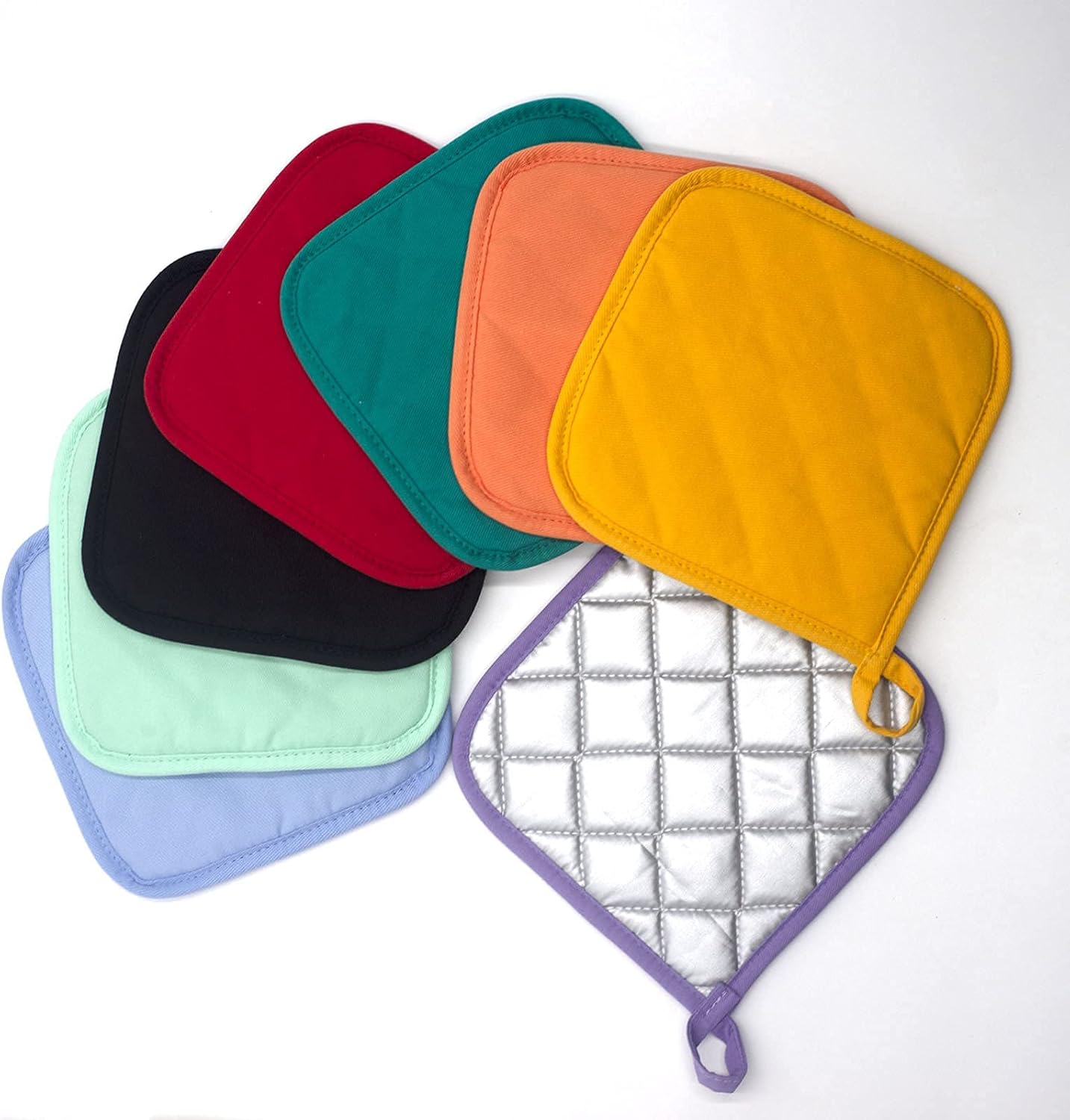 Jehdhe Pot Holders (Pack of 8) - Cotton Pot Holders for Kitchen - 7 x 7 Inches Pot Holders Heat Resistant (Multicolor): Kitchen & Dining