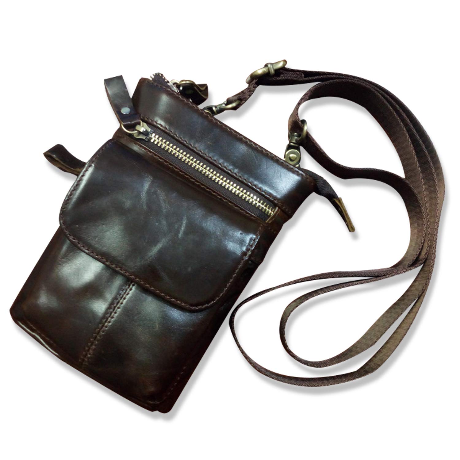 FANDARE Small Crossbody Bag Leather Mobile Phone Waist Pocket Shoulder Bag Business Messenger Bag for Men Waterproof Satchel Bag Dark Brown