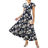 GRACE KARIN 2026 Women Summer Dress,Maxi Short Sleeve Floral Dresses,Semi Formal Flowy Wedding Guest Dress with Pocket