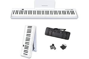 MAGICON BX20S 88-Key Foldable Electronic Piano,Full Size Semi Weighted Keys Portable Piano, the strength touch key,support USB/MIDI,wireless BT,Speakers,Pedal,hand bag,for beginners (White+)
