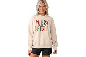 MAPICK Merry Sweatshirt for Women Christmas Fleece Linend Sequin Sweaters Crewneck Oversized Long Sleeve Pullover Tops