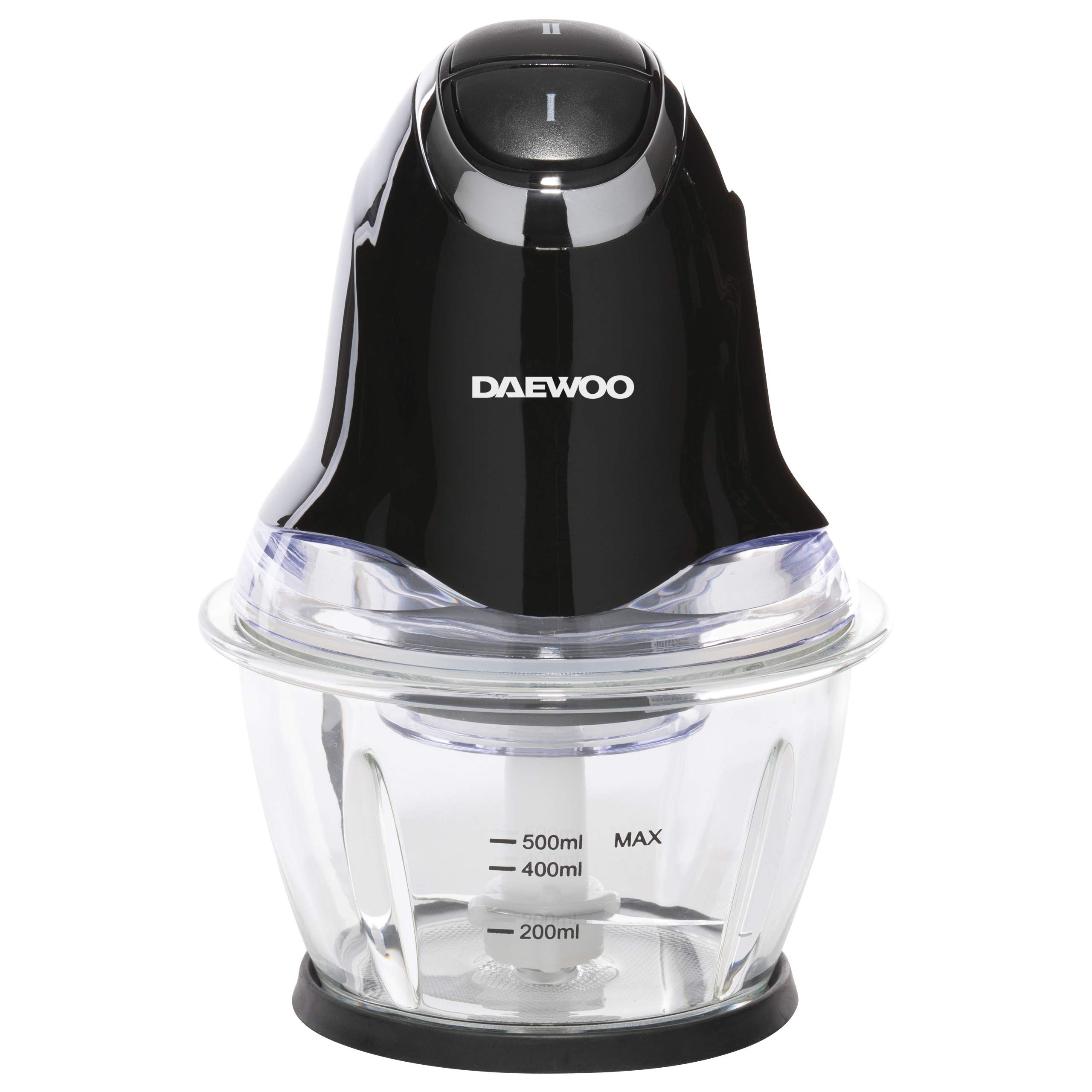 Daewoo 1L Mini Food Chopper with 300W Power and Different Speed Settings, Stainless Steel Blade and Glass Bowl Attachment, Non-Slip Base - Black