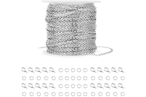 WXJ13 36 Feet Silver Stainless Steel Link Cable Chain with 20 Lobster Clasps and 30 Jump Rings for Men Women Jewelry Chain DIY Making, 2.0mm