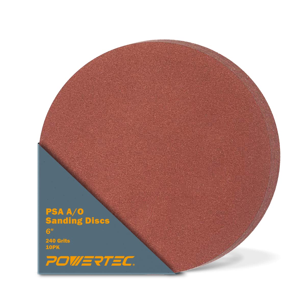 POWERTEC 110280 6-Inch PSA 240 Grit Aluminum Oxide Adhesive Sanding Disc, 10-Pack