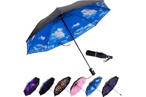 LLanxiry Compact Travel Umbrella, Mini Windproof Umbrellas for Rain & Sun, Small Lightweight Outdoor UV Umbrella, Portable Folding Umbrellas for Travel (High clouds)