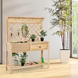 TANGZON Wooden Potting Bench Table with Trellis & Storage 120x43x150cm view 9